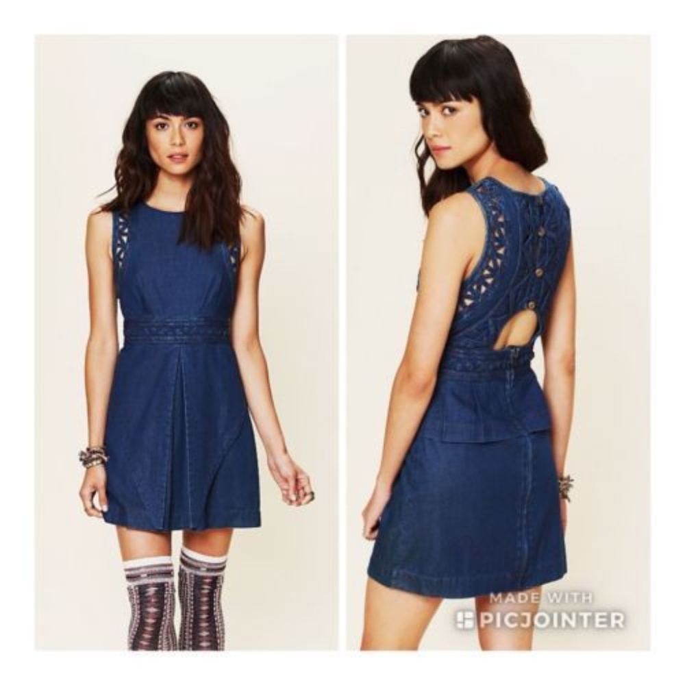 Free People Highland Lattice Denim Dress